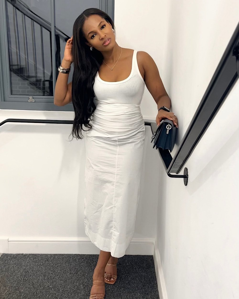 Nina White Midi Dress