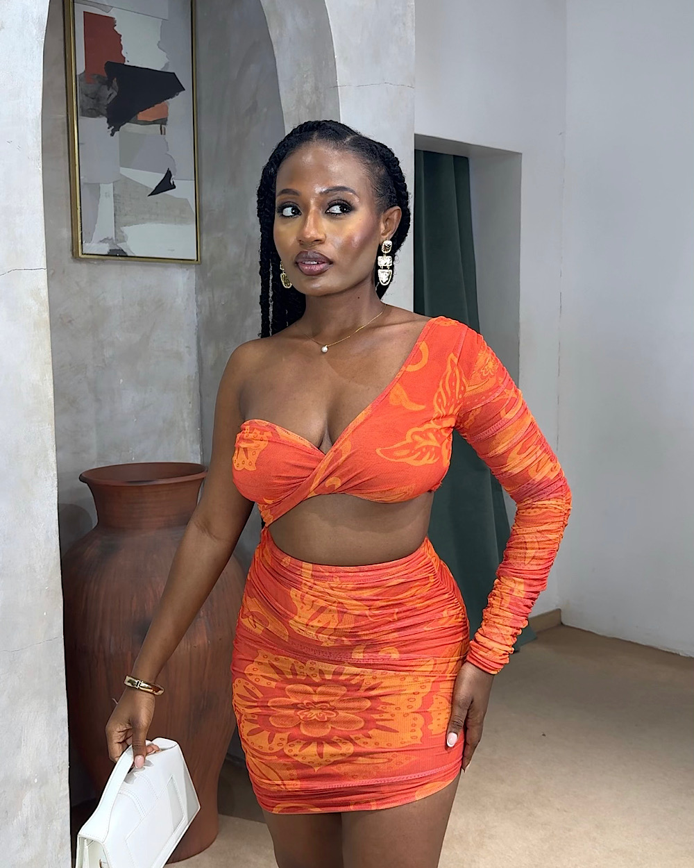 Rae Orange Cut Out Dress - Thumbnail