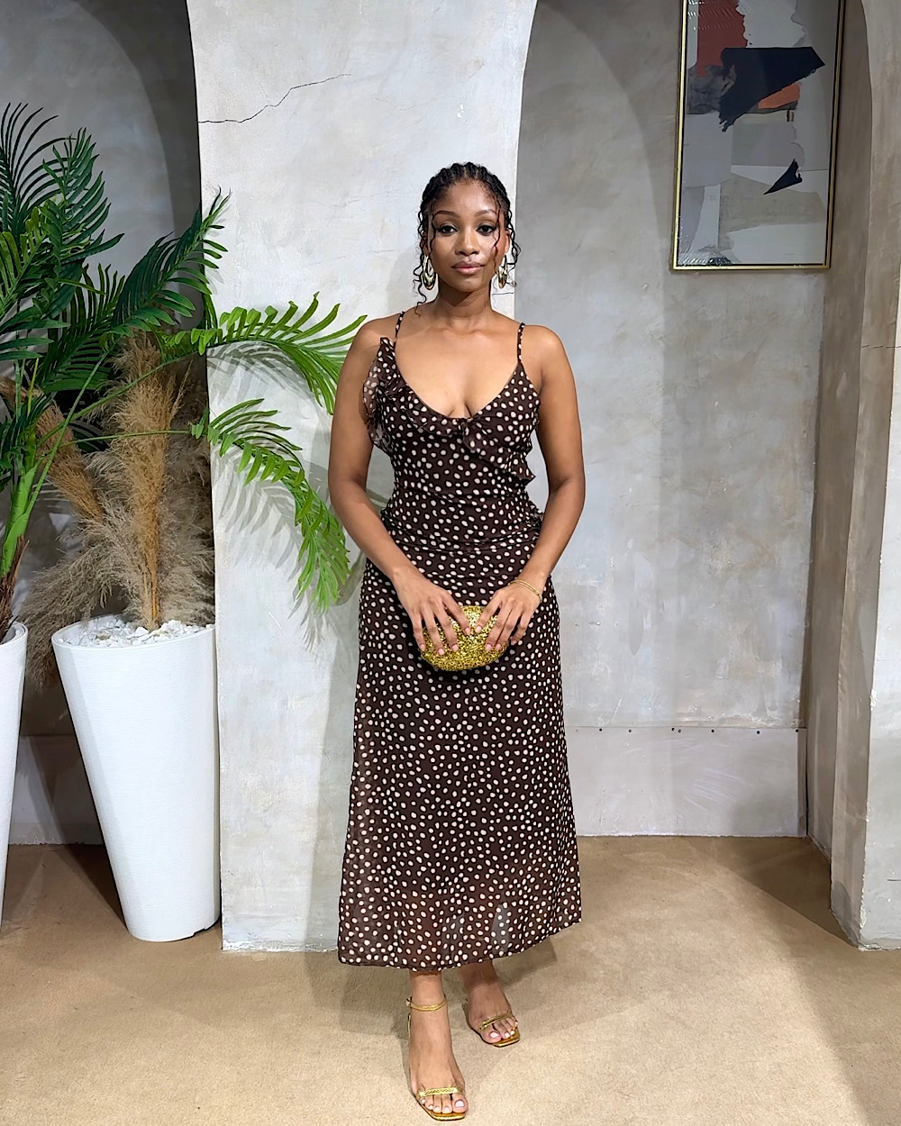 Talia Brown Polkadot Dress