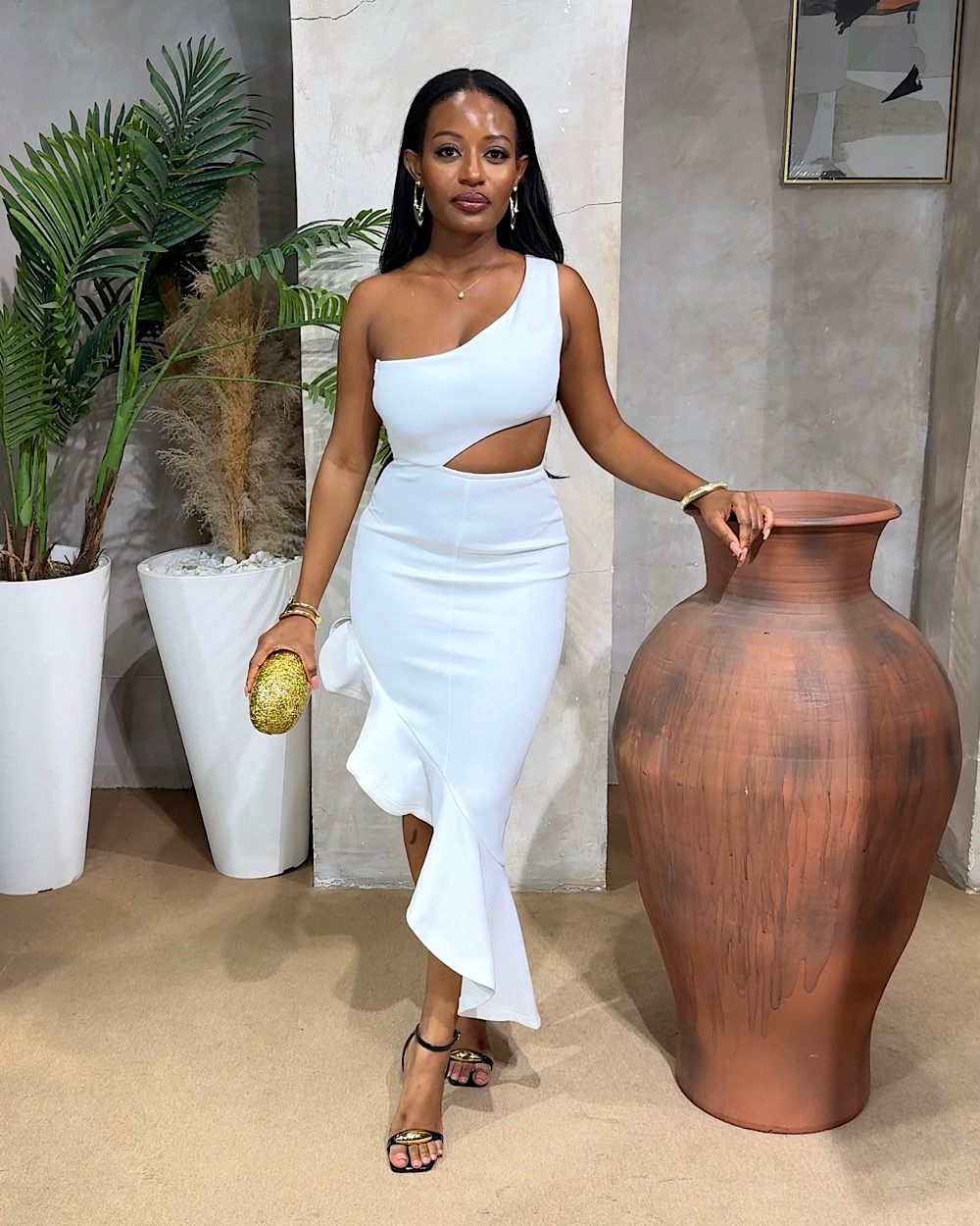 Monica White Frill Dress - Thumbnail