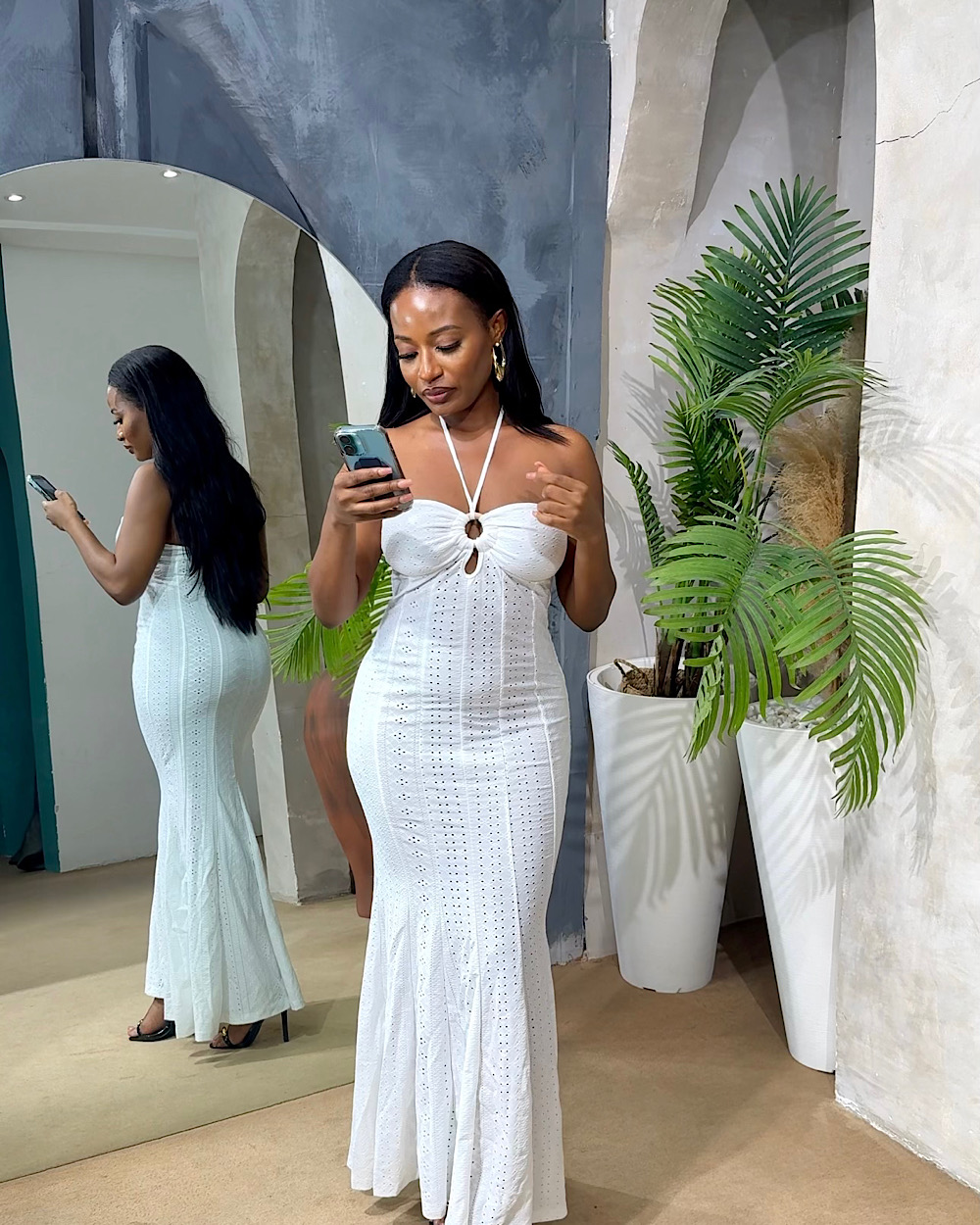 Saskie White Detail Dress - Thumbnail