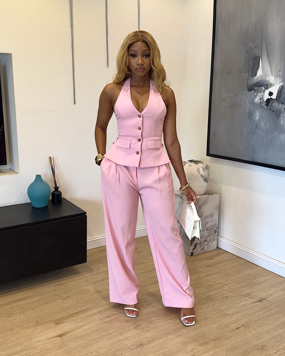 Anisah Pink Trouser Set - Thumbnail