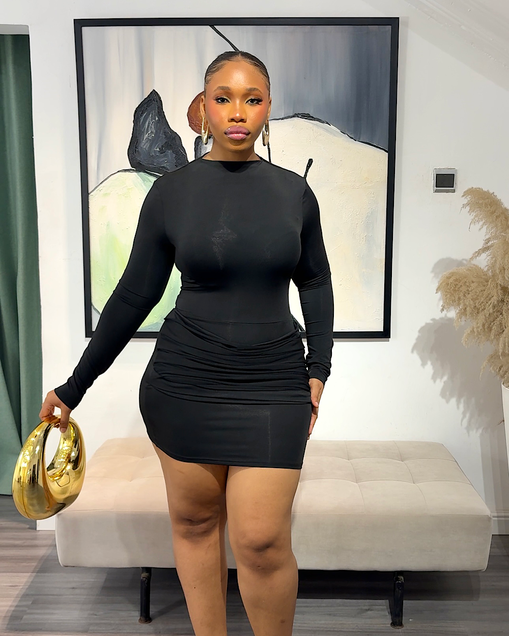 Isabel Black Longsleeve Dress - Thumbnail