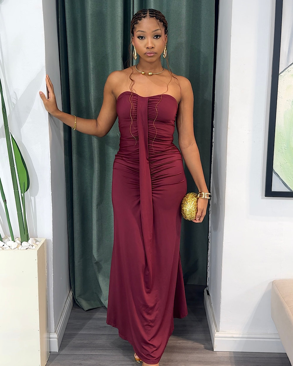 Habiba Wine Dress - Thumbnail