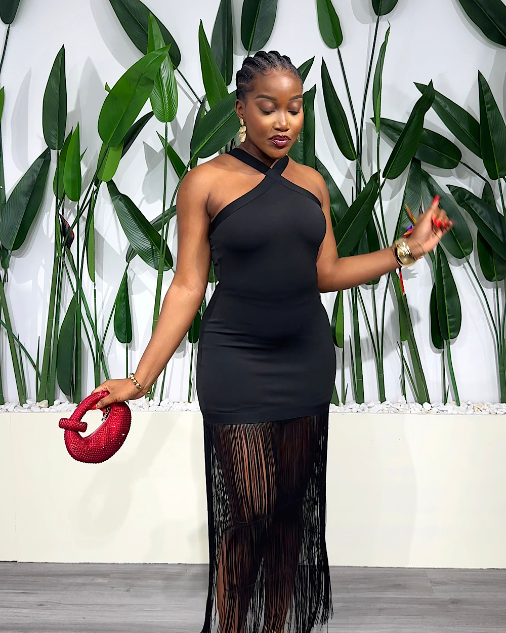 Camellia Black Fringe Dress - Thumbnail