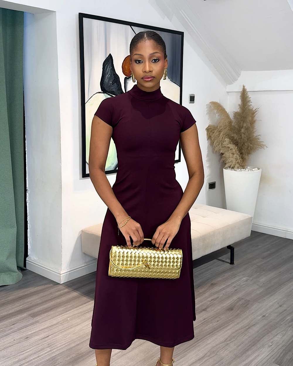 Teressa Wine Midi Dress - Thumbnail