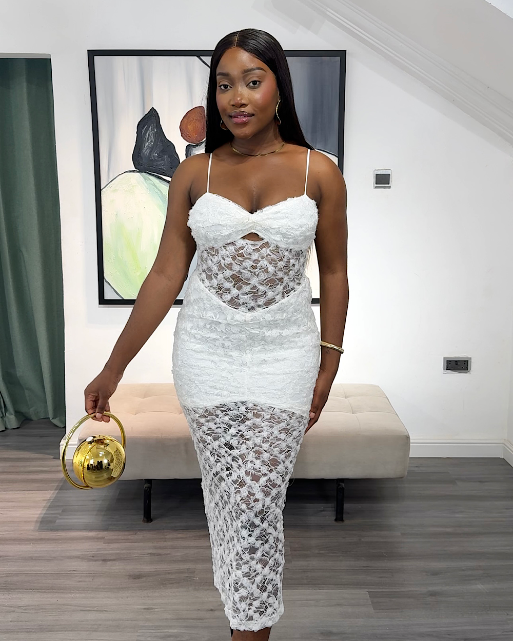 Sandra White Detailed Dress - Thumbnail