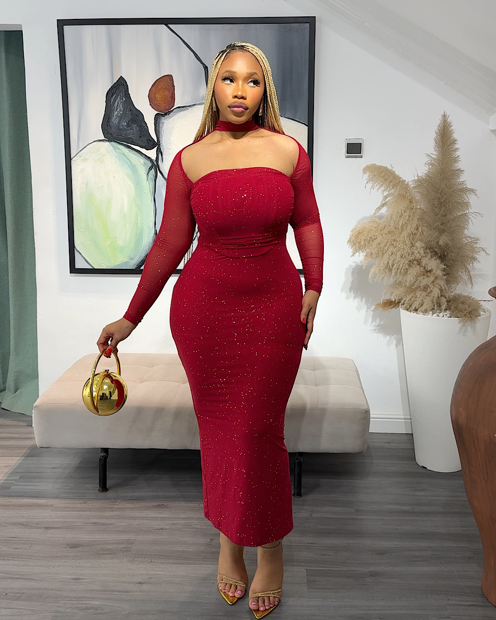 Alisa Red Sparkle Dress - Thumbnail