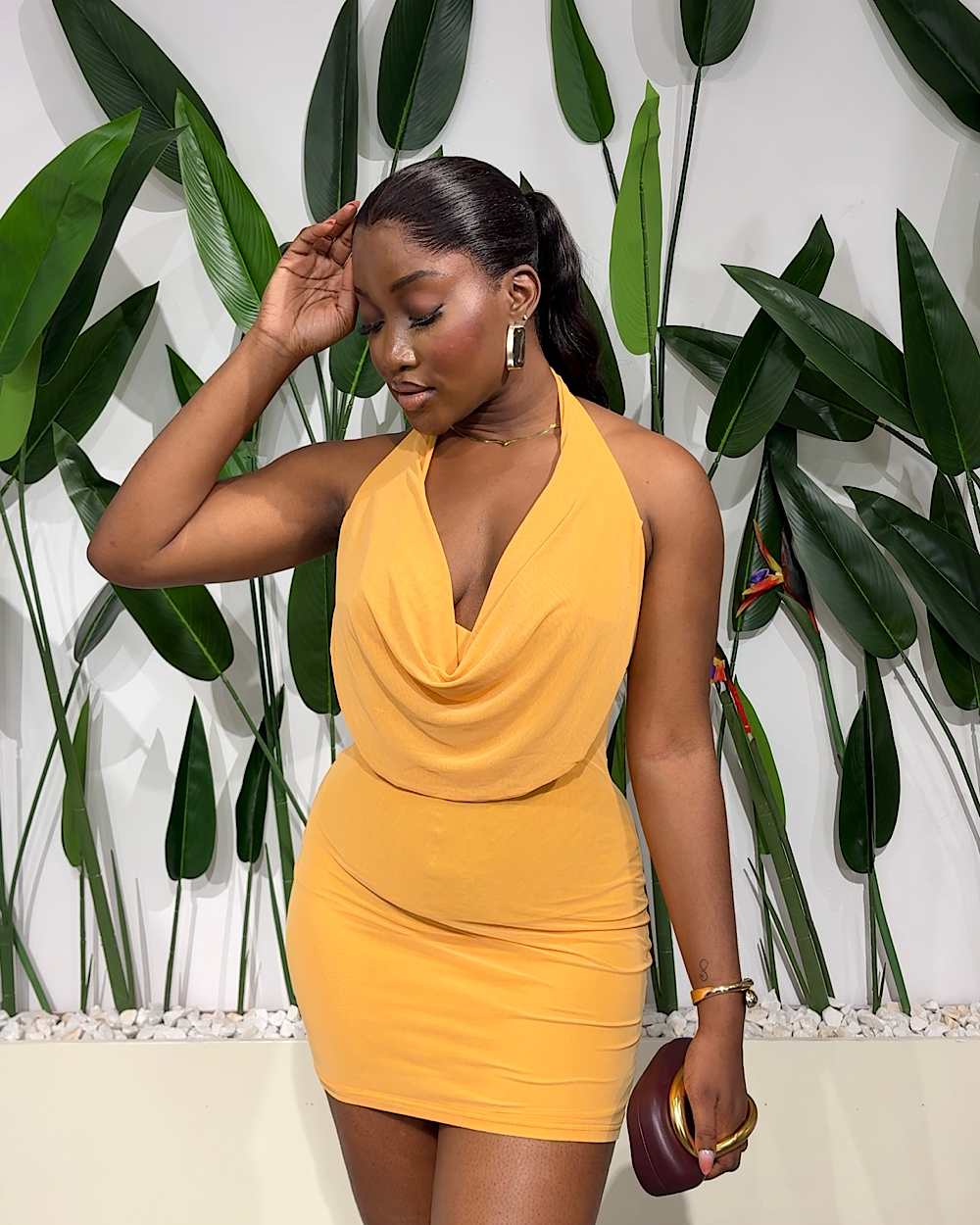 Mofe Yellow Mesh Dress - Thumbnail