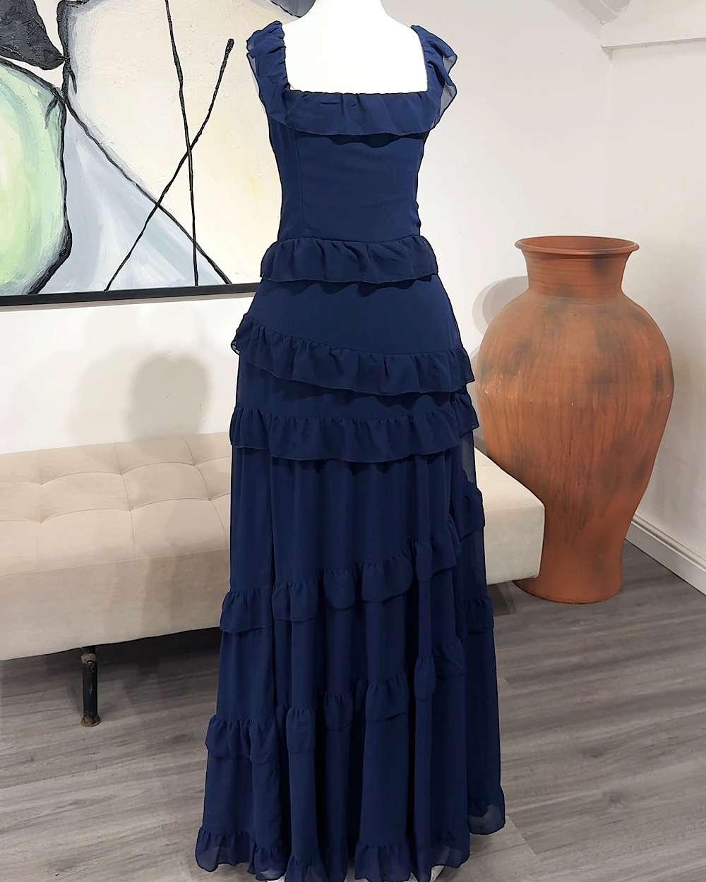 Maria Navy Blue Dress - Thumbnail