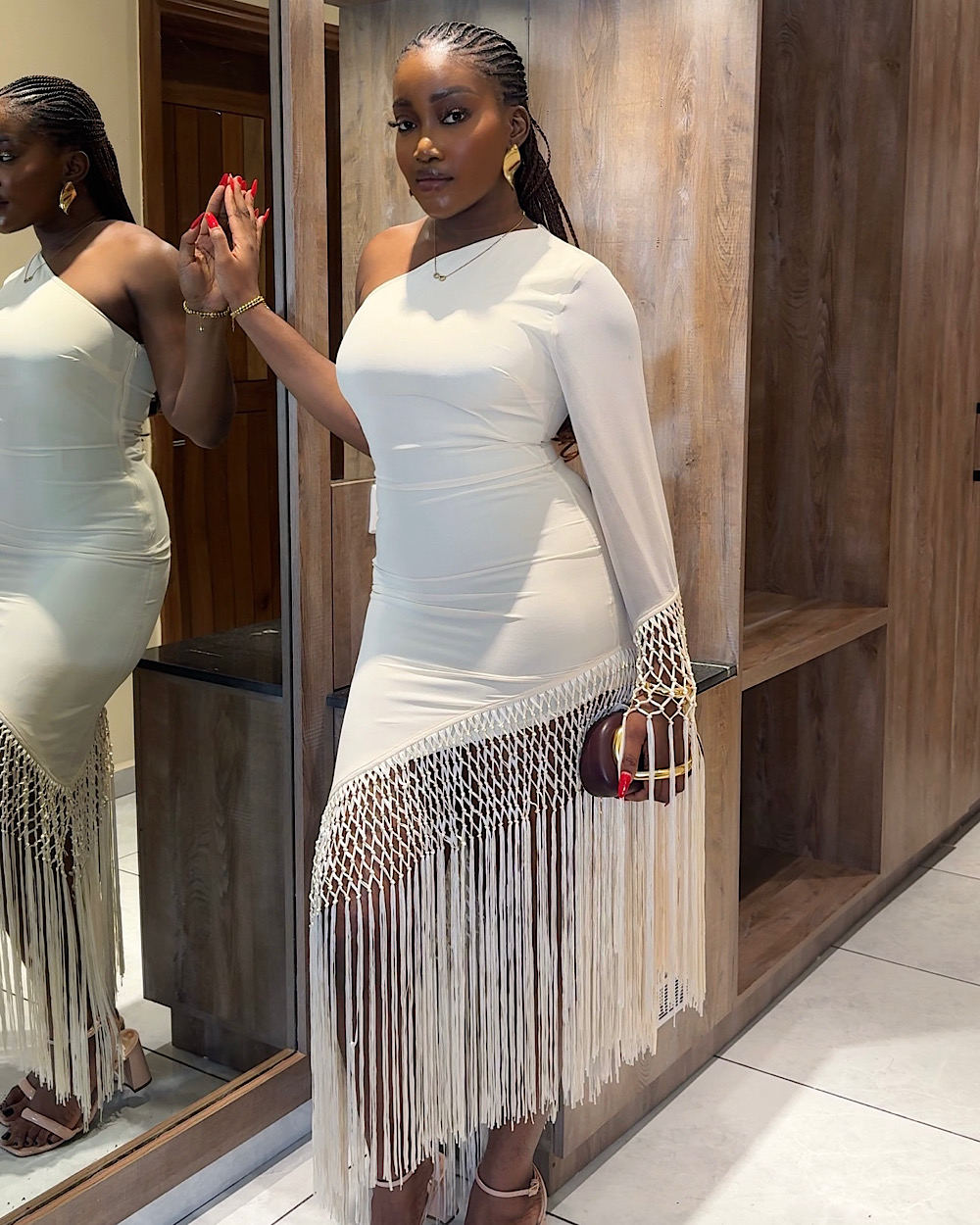 Talia Cream Fringe Dress - Thumbnail