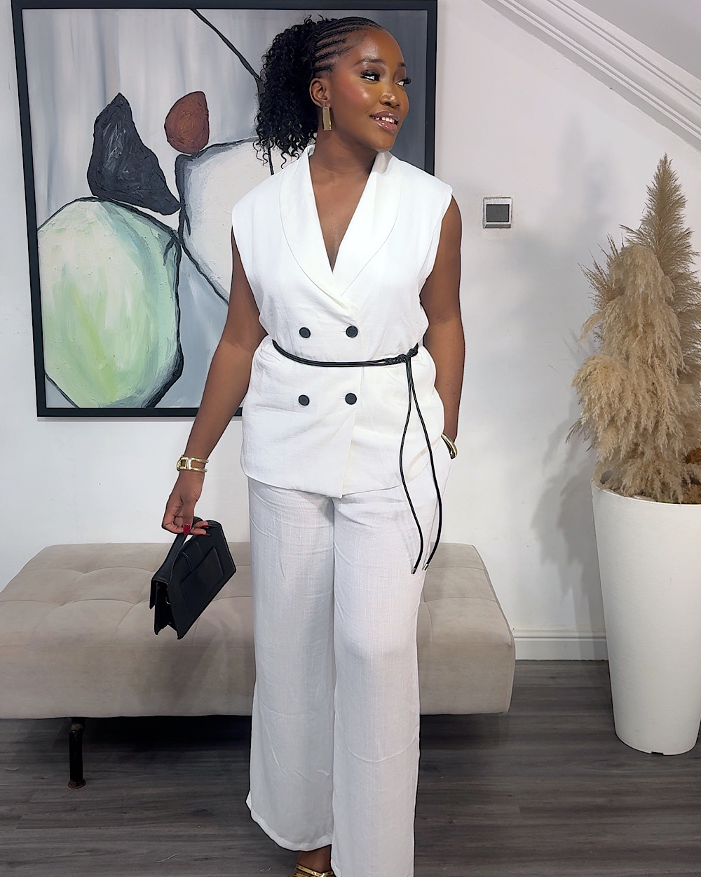 Ivy White Trouser Set - Thumbnail
