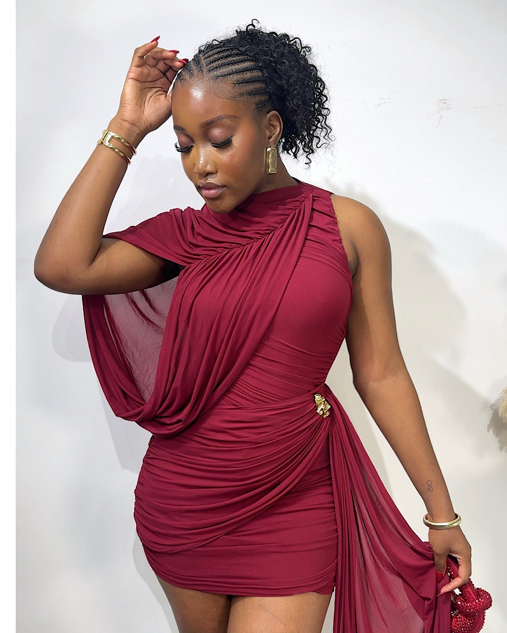 Demi Wine Mesh Detailed Dress
