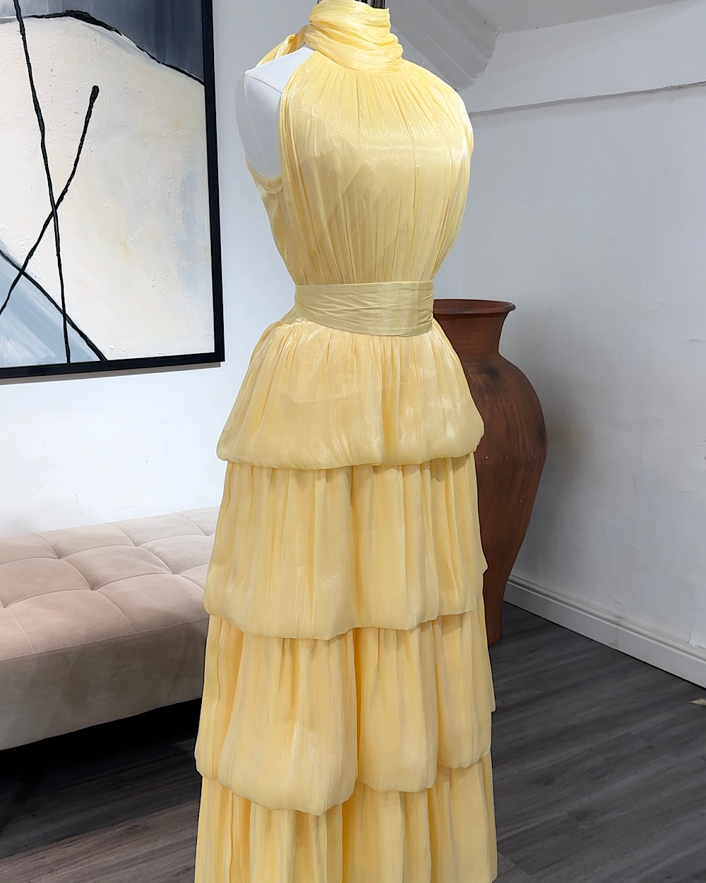 Naomi Yellow Layered Maxi Dress - Thumbnail