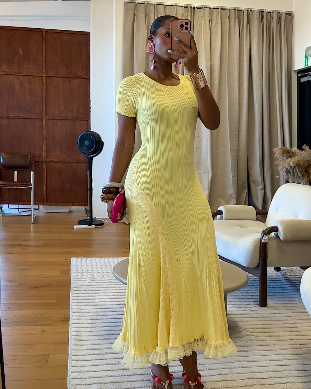 Sophie Yellow Midi Dress - Thumbnail