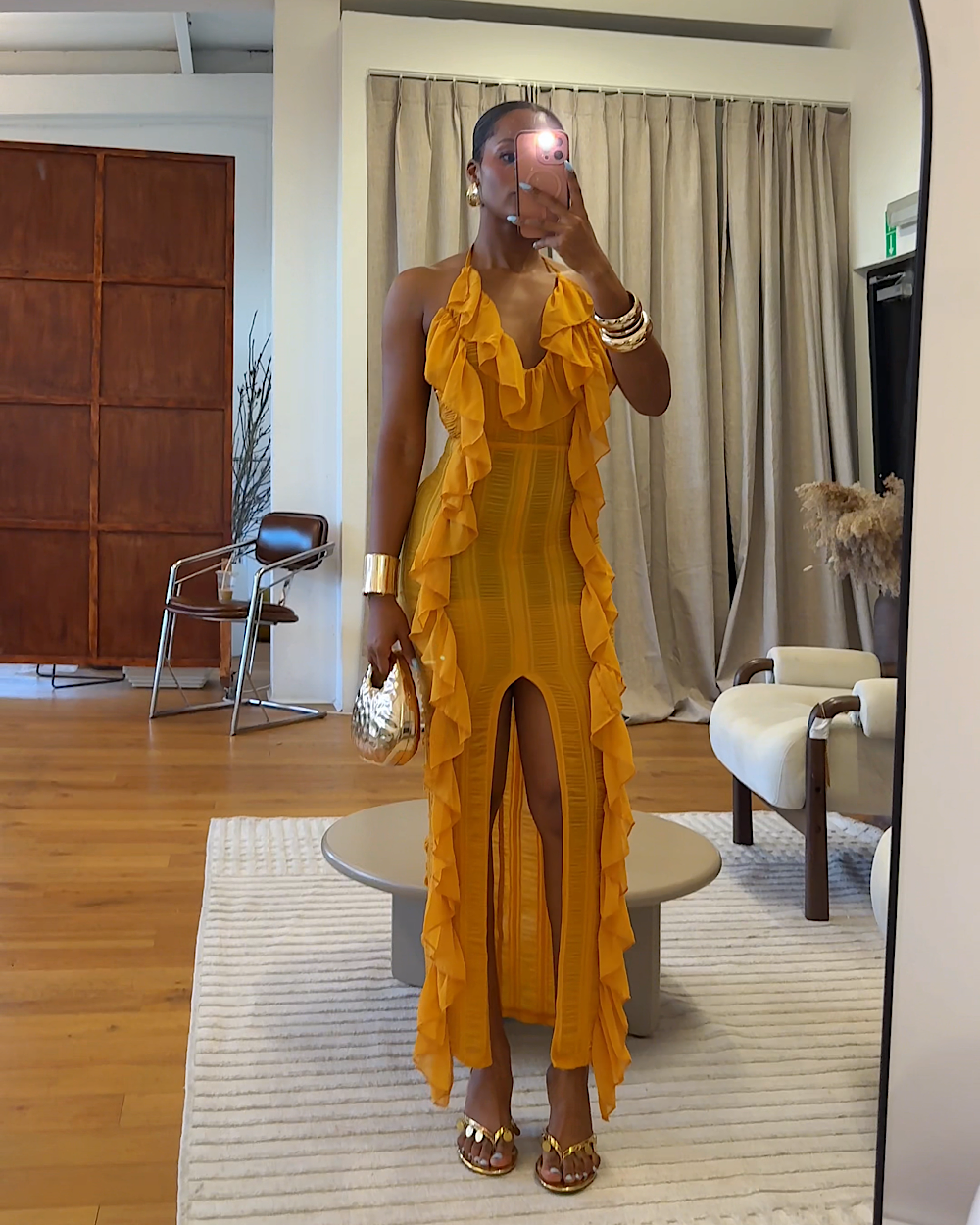 Roxanne Yellow Frill Dress - Thumbnail