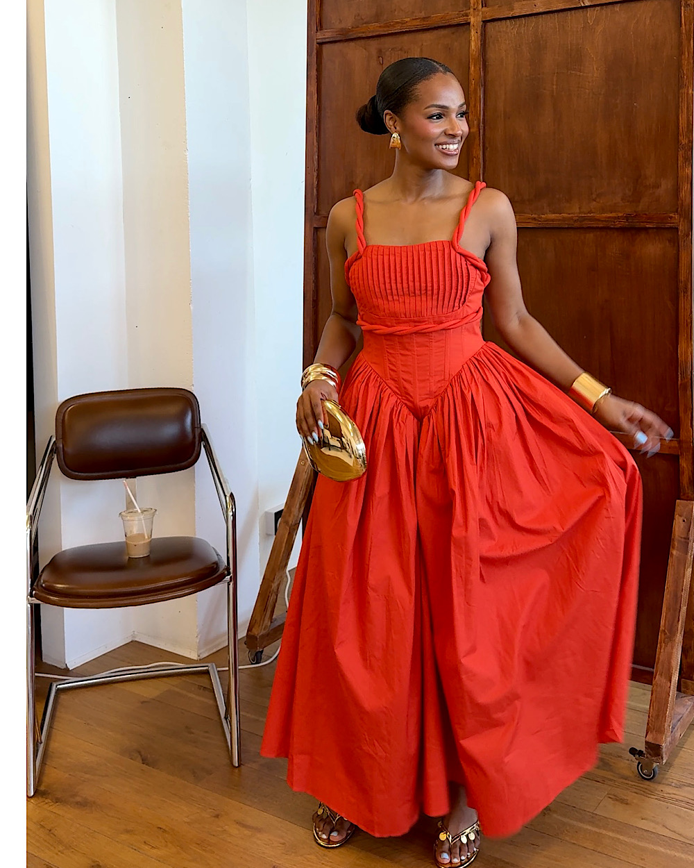 Tara Orange Corset Dress - Thumbnail