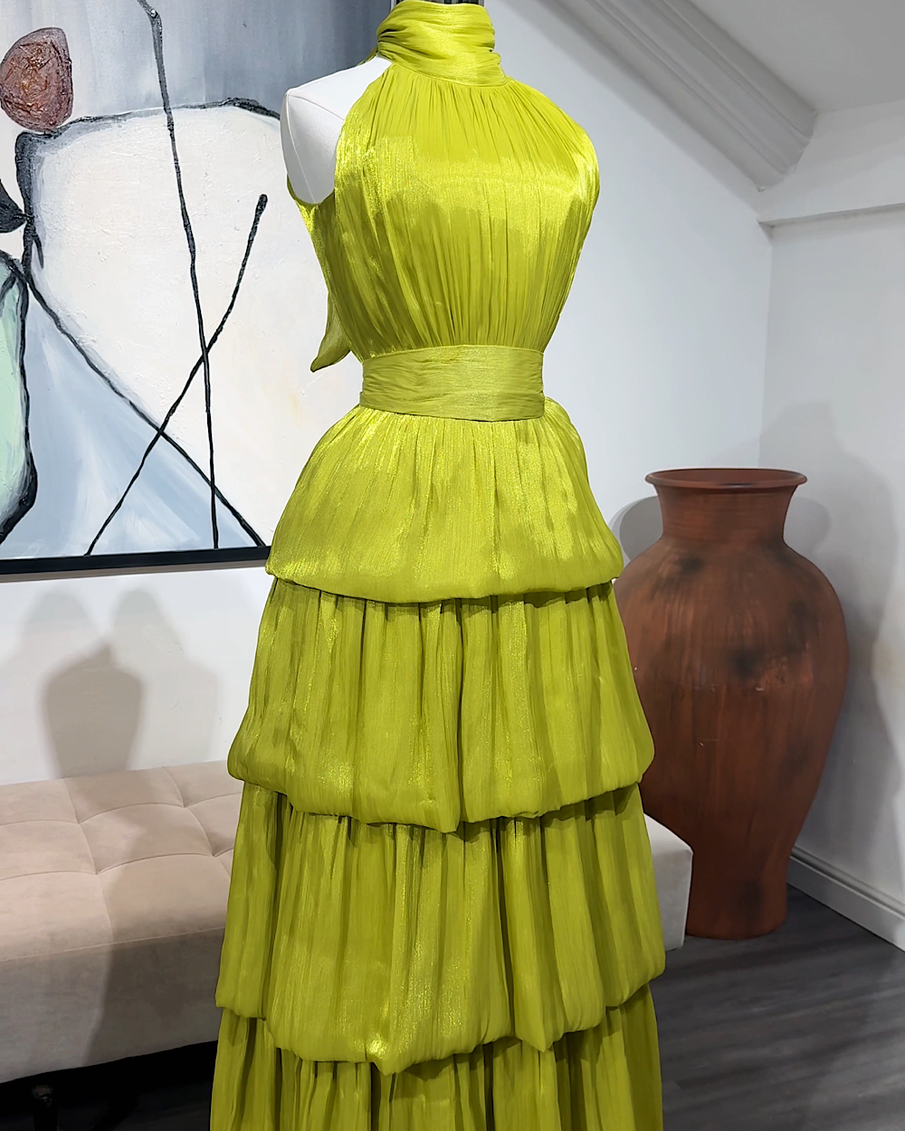 Naomi Green Layered Maxi Dress - Thumbnail