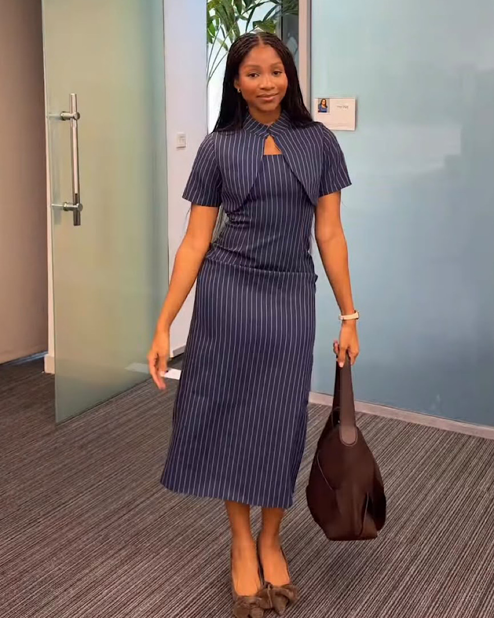 Eni Blue Striped Dress Set - Thumbnail