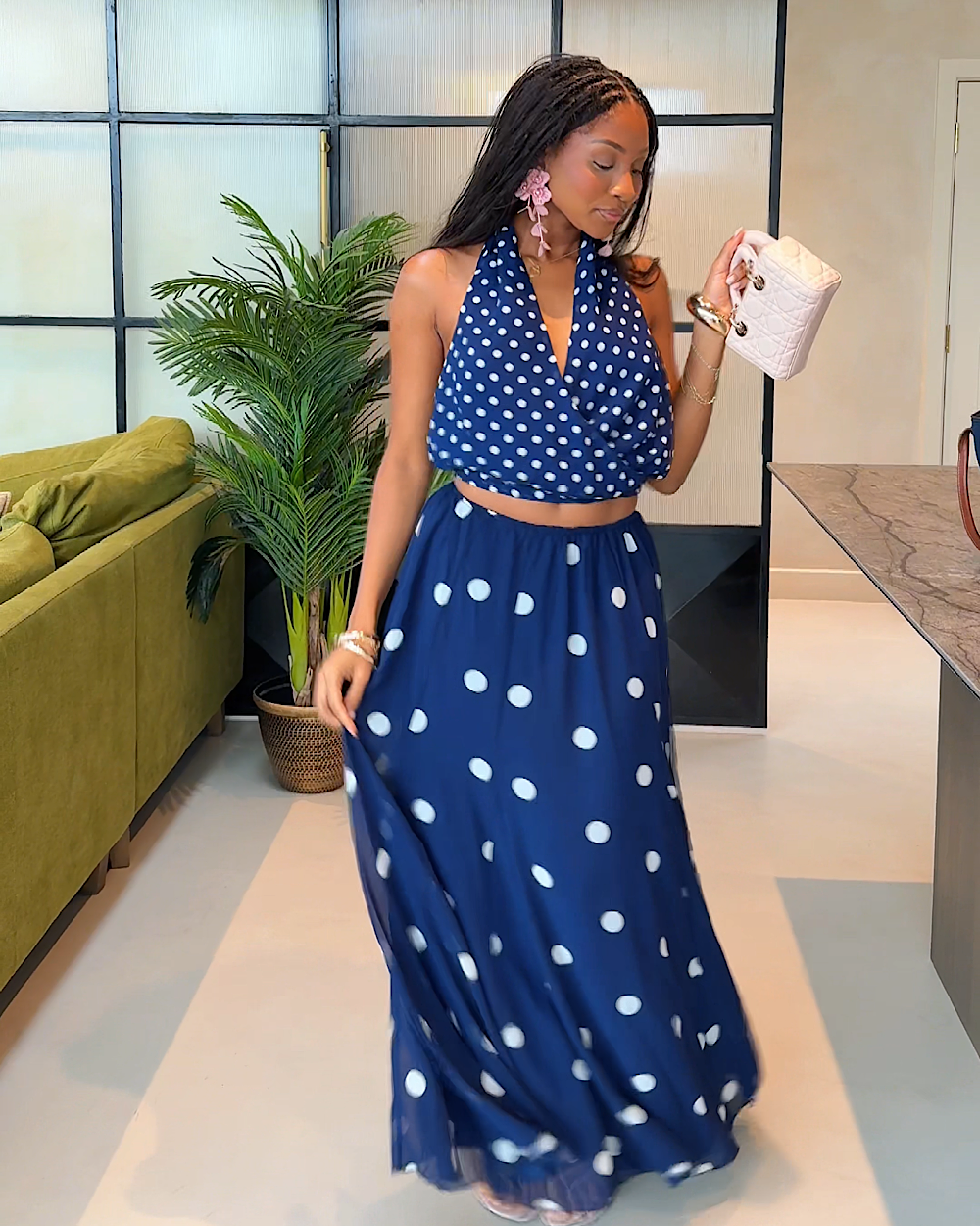 Kimberley Blue Polkadot Skirt Set - Thumbnail